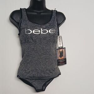 Bebe Charcoal Bodysuit Women Shapewear with Metallic Logo Size 2XL Tagless NWT